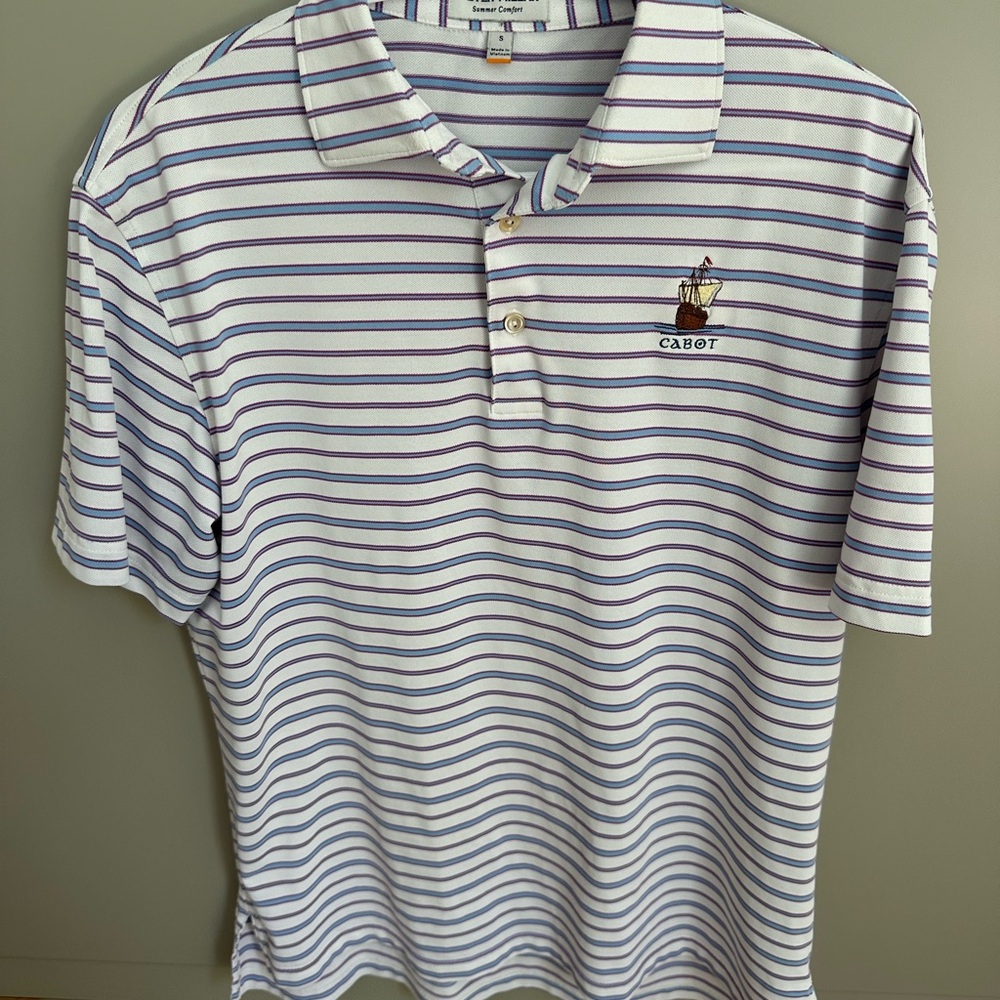 Peter Millar White and Purple Striped Polo Shirt